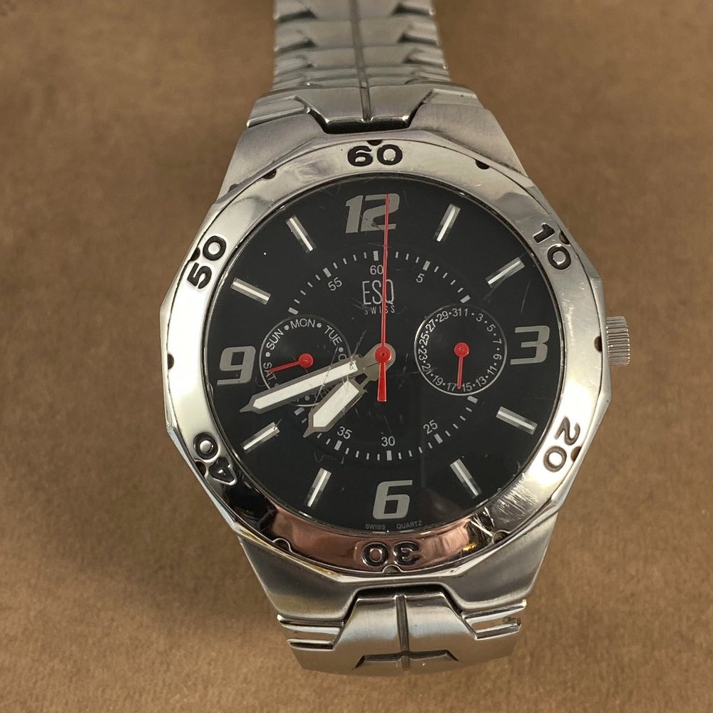 ESQ By Movado Swiss Stainless Steel Man’s Watch Sub Dials Date Day